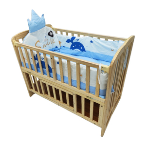 Modernes Zusammenklappbares Holz-Babybett mit Rollen - Tragbares Outdoor-Krankenhausbett mit Feststellbaren Rollen & Matratze - Product Image 4