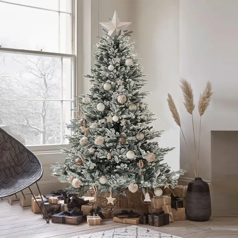 5ft 6ft 7ft 7.5ft pré-iluminado flocado abeto em camadas Artificial kerstbomen árvore de Natal arvore de natal com 350 luzes brancas mornas