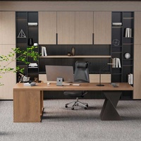 Bureau de direction moderne de luxe avec base asymétrique et armoire latérale de rangement, table de direction pour espace de travail à domicile
