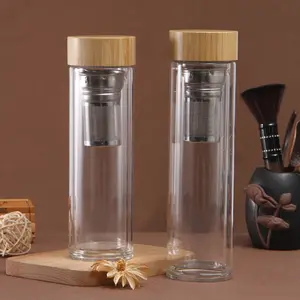 Neues Design 350ml 450ml klare doppelwandige Glas wasser flasche mit Tee-Infuser-Sieb filter Tragbare Büro-Reise flaschen