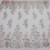 Vente en gros Nouveau tissu de dentelle pailleté populaire avec paillettes brillantes Processus d'estampage à chaud Tissu de dentelle de tulle transparent coloré