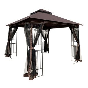 10x10 Brown Top Outdoor Patio Gazebo <b>Canopy</b> <b>Tent</b> Double Roof Detachable Mesh Screen All Sides Ventilated Garden Netting Garden - Product Image 3