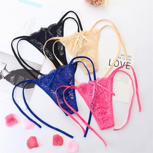 Strings en Dentelle Sexy à Nouer pour Femme, Culotte Transparente Évidée, Lingerie Réglable à Liens Latéraux, Tanga - Product Image 2