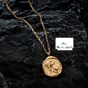 Kalung zodiak 12 baja tahan karat populer liontin logam Oval zirkon perhiasan kalung horoskop berlapis emas asli 18K - Product Image 3