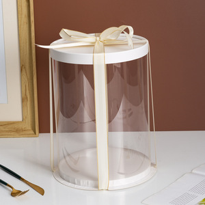 Caixas de Bolo Redondas Transparentes para Atacado, Embalagem de 4, 6, <span class=keywords><strong>8</strong></span>, 10, 12 Polegadas, Personalizadas, Altas e Transparentes com Laço de Fita para Aniversário, Casamento e Confeitaria - Product Image 4