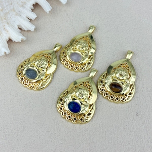 Pendentif Bouddha Maitreya en <span class=keywords><strong>Labradorite</strong></span> Plaqué Or, Design Populaire, Bijou Porte-Bonheur pour Femme, Charme de Bénédiction - Product Image 1