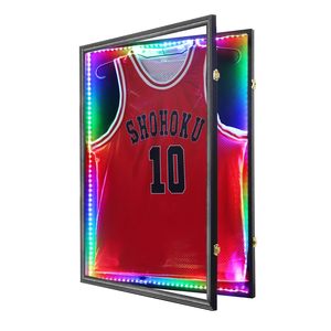 Boîte d'exposition pour maillots avec éclairage LED et porte en <span class=keywords><strong>verre</strong></span>, cadre en bois noir pour maillots de basketball/baseball - Product Image 1