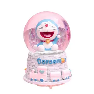Yatak odası dekorasyon 10cm Doraemon kar küresi kristal top gece lambası müzik ile hediye için