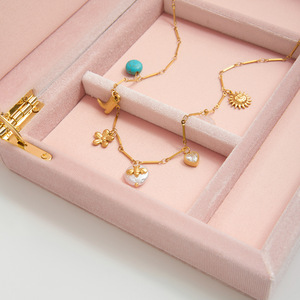 Collar de acero inoxidable con colgante de flor, corazón y turquesa para mujer, regalo, joyería, accesorio de moda - Product Image 4