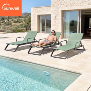 Chaise longue de <span class=keywords><strong>plage</strong></span> et de piscine en aluminium empilable, durable et confortable, avec tissu d'extérieur – Vente en gros - Product Image 1