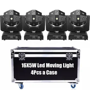 Flight Case 4Pcs/Lot Led Football Moving Light 16X5W RGBW Led Beam Line Stage Lighting Red Green Star Laser KTV Flash Lamp