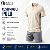 Polo de golf personnalisé beige clair texturé en maille avec empiècement latéral contrastant gris, short gris, uniforme d'équipe sportive 100 % polyester