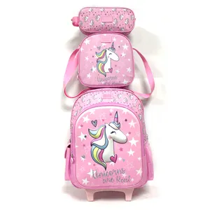 Set di borse da scuola per ragazze dei cartoni animati carini con zaino unicorno con Logo personalizzato
