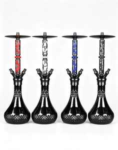 Ensemble de chicha décoratif en aluminium avec bol en verre, plusieurs tubes, design géométrique noir, pour usage en lounge - Product Image 1