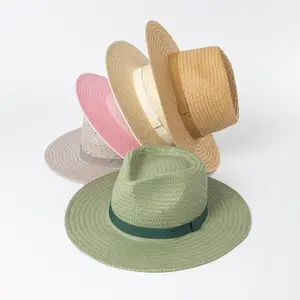 Venta al por mayor verano Panamá ala ancha colorido verano sol sombrero papel paja sombreros gorra