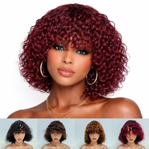 Promotion 32$ Letsfly Perruques Water Wave entièrement faites à la machine avec frange 12 pouces 4T30T4 Cheveux humains naturels Vente en gros - Product Image 1