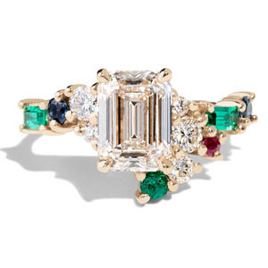 Anello di fidanzamento con diamante taglio smeraldo F632 in oro massiccio 18 carati con montatura a griffe, gioiello da donna con design geometrico - Product Image 1