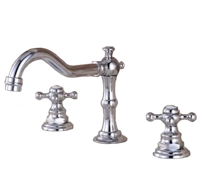 Widespread double handles bathroom faucet polished chrome three hole deck mount hot cold water basin mixer tap