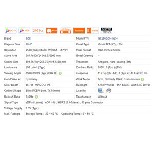 1000:1 NE180QDM-NZ2/NZ4แบบไม่มี18.0สัมผัส "40พินหน้าจอ LCD 2560*1600 WLED แล็ปท็อปใหม่หน้าจอ LCD 100% sRGB 500 CD/<span class=keywords><strong>m</strong></span>² 620g - Product Image 6