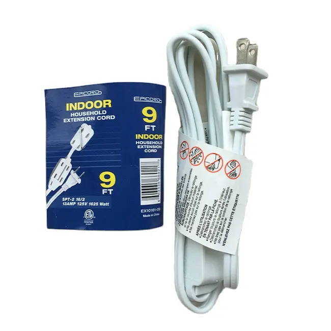 9/25 Feet 3 Outlet Extension Cord 16AWG Indoor/Outdoor Use - White - Listed