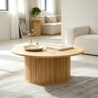 Table basse ronde en bois moderne avec étagère inférieure, design minimaliste, meubles de salon faits à la main