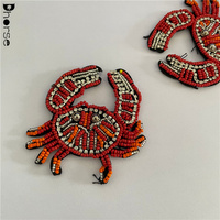 Nouvel arrivage : Patch brodé en feutre chenille fait main, motif crabe rouge orangé, personnalisable