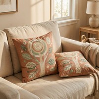Sarung Bantal Sofa Motif Daun Bunga dari Katun Linen, Persegi, Dekoratif untuk Rumah