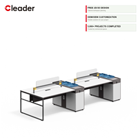Table d'ordinateur moderne pour 2 personnes, cadre en acier noir, plateau blanc, accents dorés, écran en acrylique transparent, fournisseur OEM