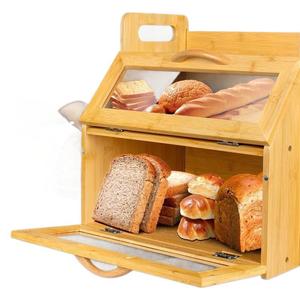 Boîte à pain en bambou, grande, à double couche, en bois massif, avec poignées et couvercle, pour le rangement dans la cuisine - Product Image 5