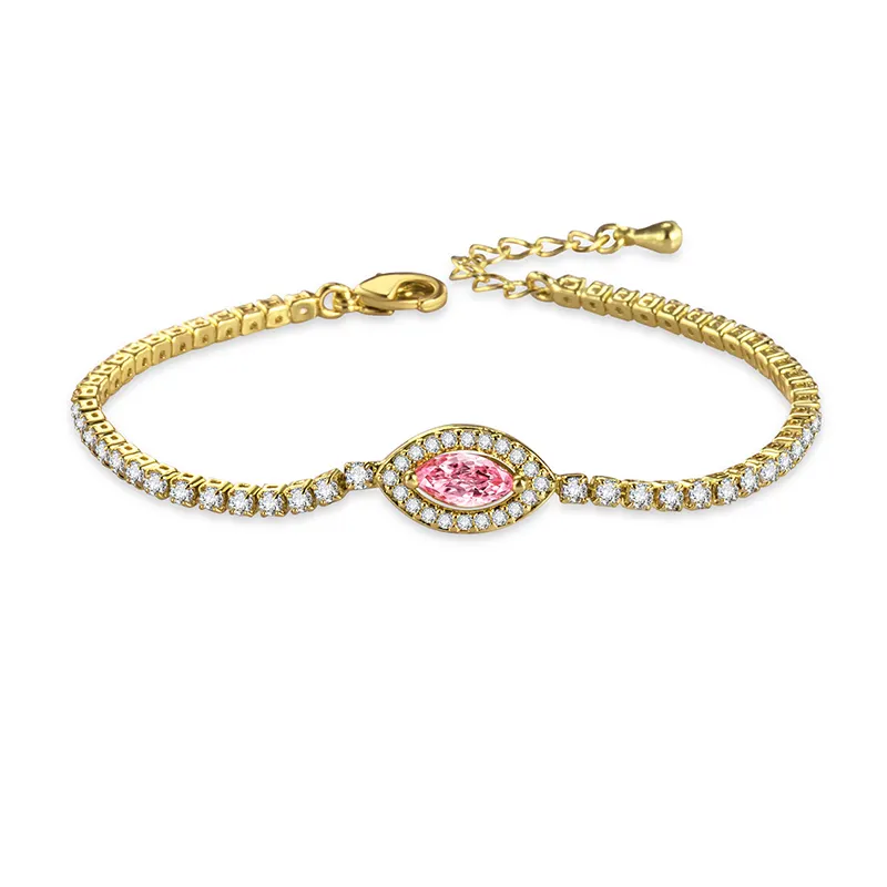 Ladies Fine 5A Zirconia 18K Plated Fashion Jewelry Nickel Free Bangles Evil Eye Yellow Gold With Pink Crystal Stones Bracelets