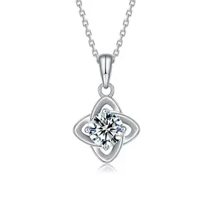 Silver 925 Pendant 1CT Diamond Pendant Classic Four Leaf Grass Necklace Valentine's Day Gift Wedding