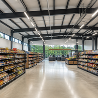 Bâtiment de supermarché préfabriqué en structure métallique préfabriquée, grand espace, design moderne commercial