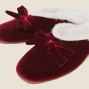 Pantoufles pour femmes de style rétro, pour l'intérieur et l'extérieur, avec doublure moelleuse et joli nœud, pantoufles en velours - Product Image 2