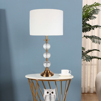 Lampe de table moderne de luxe en verre, lampe de chevet en laiton doré avec abat-jour en tissu blanc pour chambre à coucher, salon, hôtel