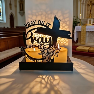 Porte-bougie en métal, pots à bougies, centre <span class=keywords><strong>de</strong></span> table, souvenirs <span class=keywords><strong>de</strong></span> mariage pour invités, <span class=keywords><strong>chandelier</strong></span> en métal avec croix <span class=keywords><strong>de</strong></span> prière chrétienne - Product Image 5