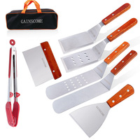 Gadget de cuisine professionnel en acier inoxydable manche en bois barbecue gril Pizza Burger Turner plaque chauffante longue spatule en métal spatule à steak