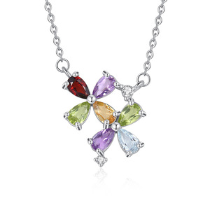 Collar con colgante de flor de piedra natural de corte pera de 3*5mm, plata 925, gema de color, trébol de cuatro hojas, fabricante de joyería - Product Image 1