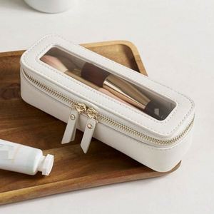 Large-Capacity PU Leather Travel Toiletry Bag Fashionable Multi-Purpose <b>Case</b> Letter Pattern Waterproof <b>Makeup</b> Tool Storage Bag - Product Image 1