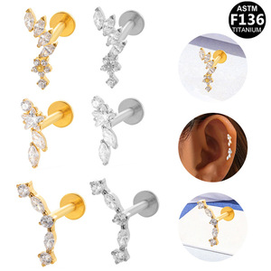 Titanium Stud <b>Earrings</b> With Zircon Inlay Flower Design For Ear Piercing Jewelry ASTM F136 Titanium - Product Image 1