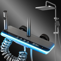 Ensemble de robinetterie de douche moderne gris anthracite avec affichage numérique LED, thermostatique, 4 fonctions, douche pluie et douchette à main, vente en gros OEM ODM