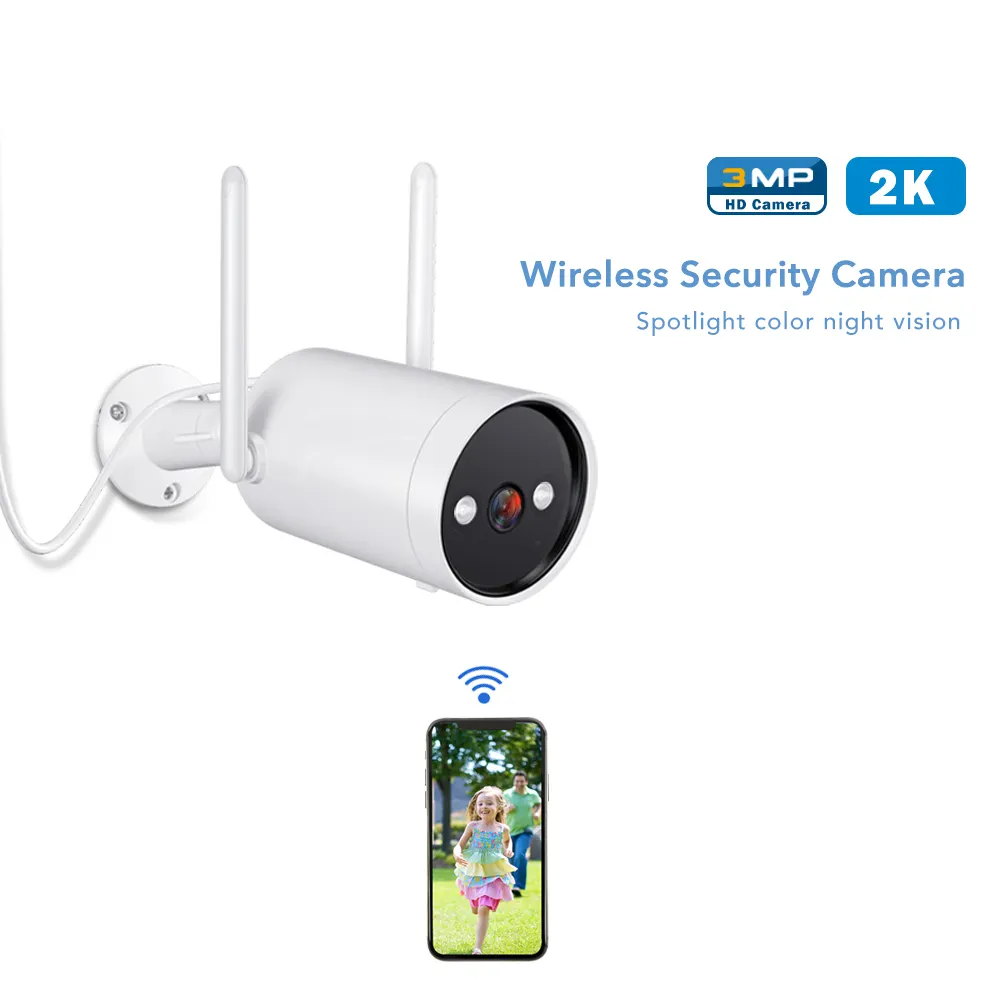 2K outdoor security cctv 3MP waterproof wireless wifi bullet camera with color night vision