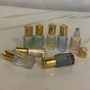 Hengjian 3ml 6ml sekizgen attar üzerinde kozmetik cam rulo topu parfüm şişesi uçucu yağ parfüm deodorant şişeleri altın kap