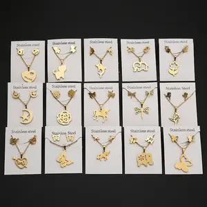 Risingmoon-Conjunto de collar y pendientes de acero inoxidable chapado en oro de 18K para mujer, juego de joyería
