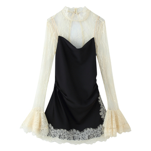beige dress with black lace overlay Made With Women's Black & Beige Floral A-Line Dress Sheer Overlay Lace –  Picky Thrifter