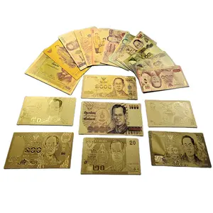 Wholesale 20 Types Thailand 24k Gold Banknote Thai Baht Bill Plastic Prop Money for Collection and Gifts