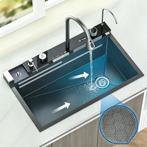 <span class=keywords><strong>Évier</strong></span> de <span class=keywords><strong>cuisine</strong></span> professionnel en acier inoxydable nano PVD de 750 mm, poste de travail à cuve unique, à encastrer sous plan, avec robinet cascade LED et douchette extractible - Product Image 2