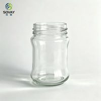 Pot alimentaire en verre rond de 230 ml à col fileté et corps cintré, récipient transparent polyvalent pour la maison et la vente en gros commerciale