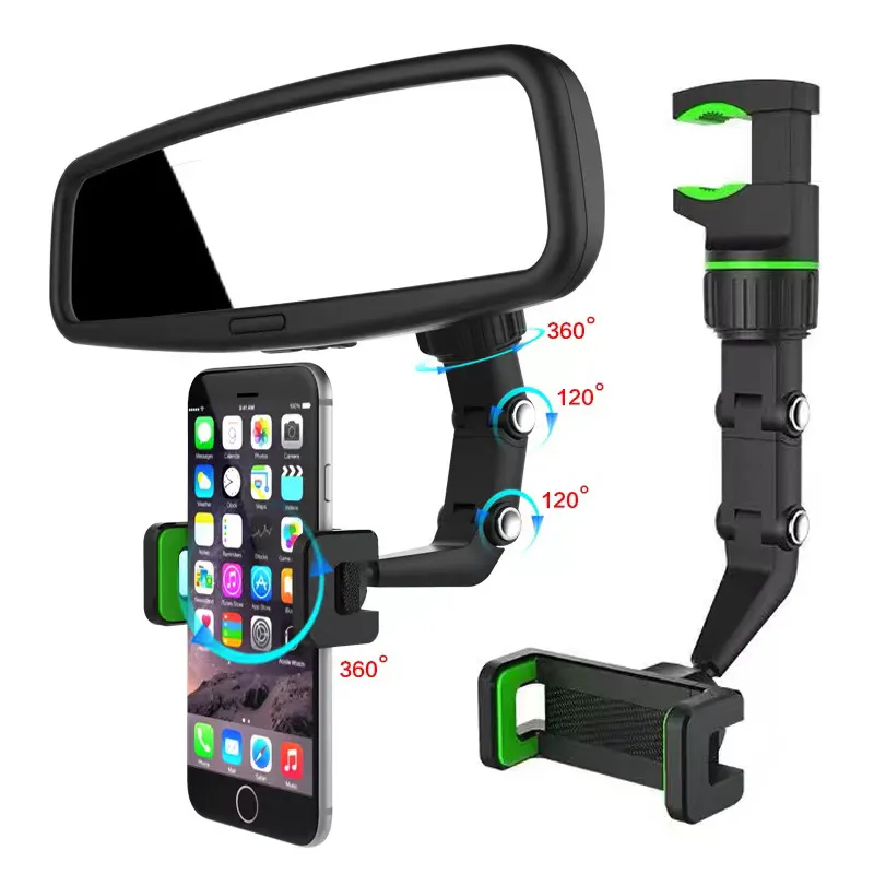 Laudtec Car Rearview Mirror Mount Phone GPS Holder, 360 Rearview Mirror Phone Holder, Universal View Mirror Phone Holder Mount