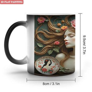 Frosted Black 11oz <b>Ceramic</b> <b>Mug</b> Heat Changing Cup With Floral Art Design For Housewarming Gift - Product Image 1