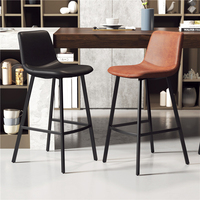 Tabourets de bar en cuir de luxe, chaise haute moderne en métal noir pour villa, restaurant, cuisine